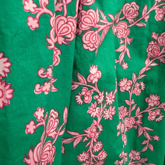 J. Crew Floral Smocked Puff Sleeves Midi Sundress XXS Green Pink Bohemian - Picture 4 of 9